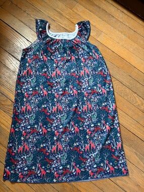 Maisonette Roller Rabbit Navy Nightgown with Red Giraffe holiday print